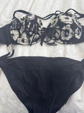 SHAN Black and Cream Floral Underwire Bikini Set